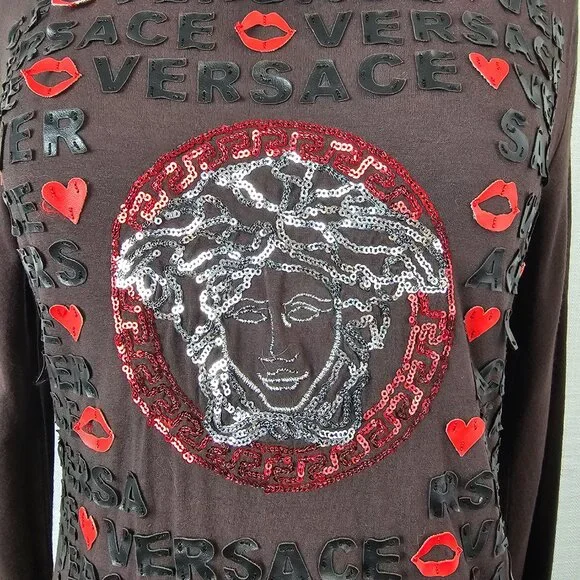 Versace Sequin Long Sleeve Ruched Side-Tie Top - Picture 5 of 10